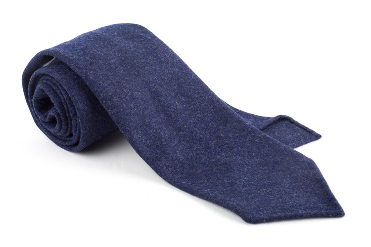 Solid Wool Flannel Untipped Tie - Navy Blue