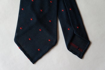 Polka Dot Silk Grenadine Tie - Untipped - Navy/Red