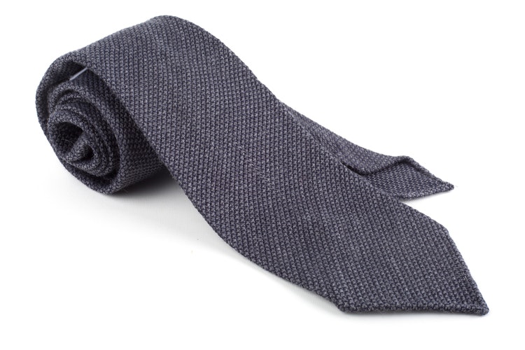 Solid Wool Shantung Grenadine Tie - Untipped - Dark Grey
