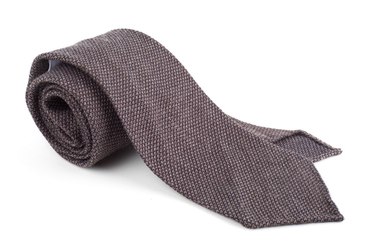 Solid Wool Shantung Grenadine Tie - Untipped - Brown