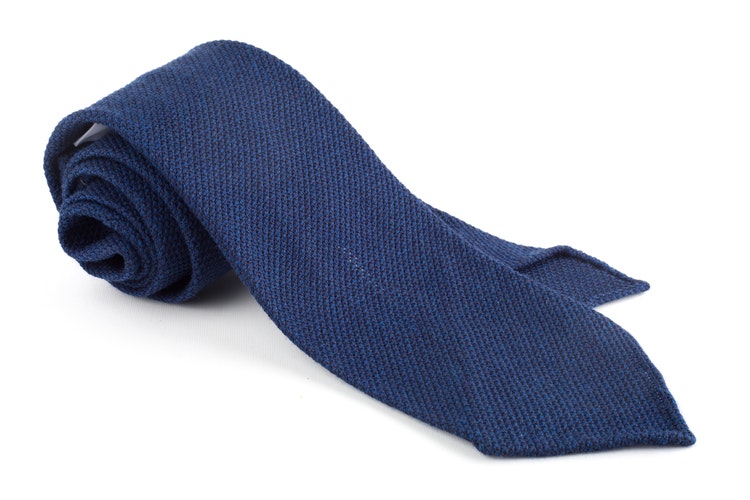 Solid Wool Shantung Grenadine Tie - Untipped - Light Navy Blue