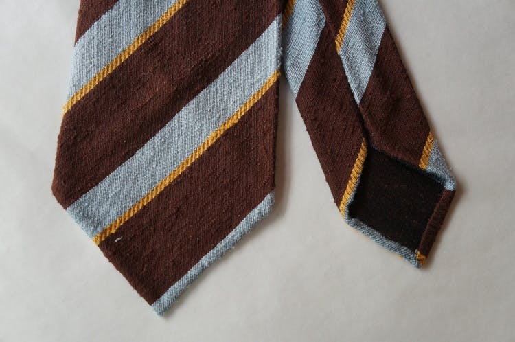 Regimental Shantung Tie - Untipped - Brown/Blue/Yellow