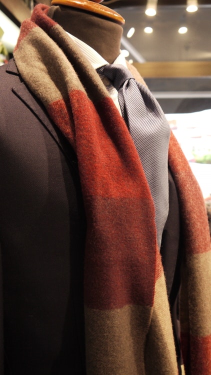 Plaid Wool Scarf - Burgundy/Grey