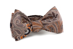 Paisley Vintage Silk Bow Tie - Rust/Grey