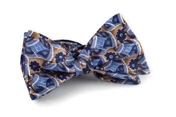 Floral Vintage Silk Bow Tie - Light Blue/Beige/Navy Blue