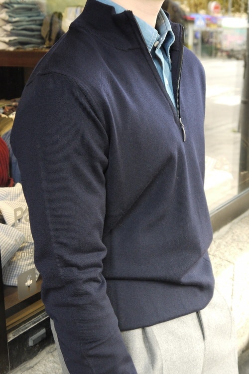 Half zip Merino Pullover - Navy Blue