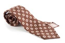 Medallion Printed Wool Tie - Untipped - Brown/Beige