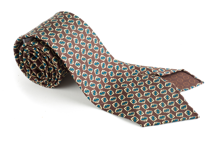 Diamond Printed Silk Tie - Untipped - Brown