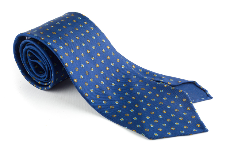 Floral Printed Silk Tie - Untipped - Mid Blue