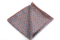 Floral Printed Silk Pocket Square - Brown/Blue