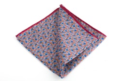 Floral Printed Silk Pocket Square - Burgundy/Light Blue
