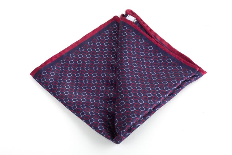 Squares/Solid Silk Pocket Square - Double - Navy Blue/Burgundy