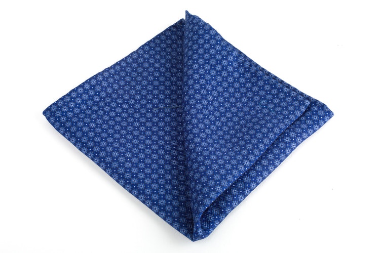 Floral Printed Silk Pocket Square - Mid Blue/Light Blue