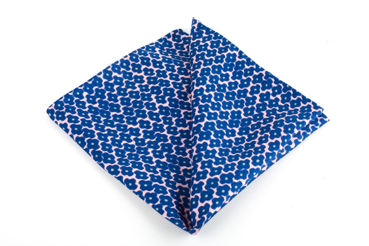 Trifoglio Vintage Silk Pocket Square - Vintage - Navy Blue/Pink