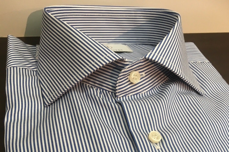 Bengal Stripe Twill Shirt - Cutaway - Navy Blue/White