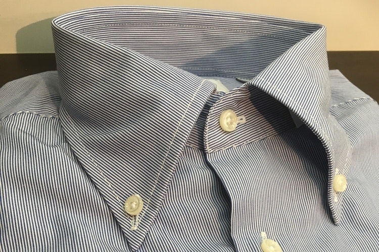 Thin Stripe Poplin Shirt - Button Down - Navy Blue/White