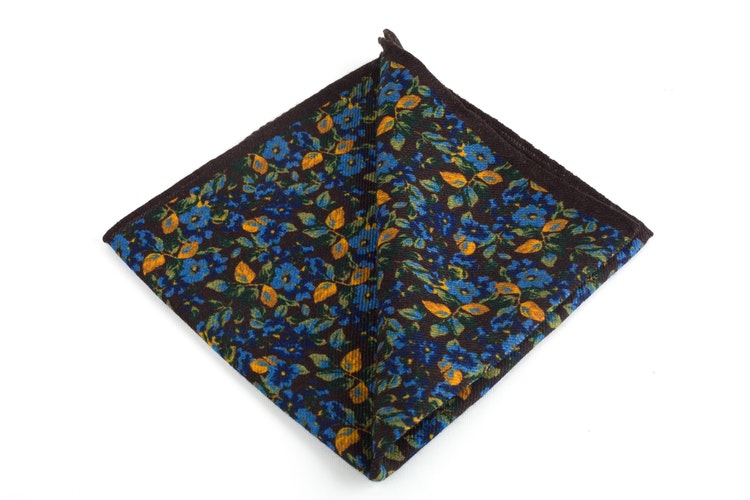 Auiola Grande Printed Wool Pocket Square - Brown/Blue