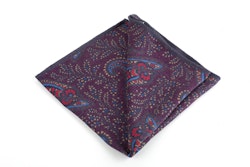 Paisley/Pindot Silk Pocket Square - Double - Purple/Grey