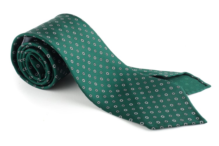 Floral Printed Silk Tie - Untipped - Green/White