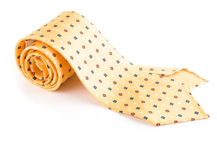 Floral Printed Silk Tie - Untipped - Yellow/Blue