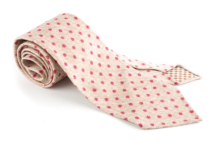Floral Printed Silk Tie - Untipped - Beige/Red