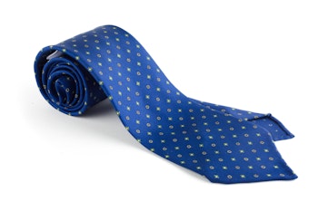 Floral Printed Silk Tie - Untipped - Mid Blue/Green