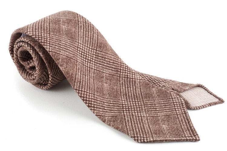 Glencheck Printed Wool Tie - Untipped - Brown/Beige