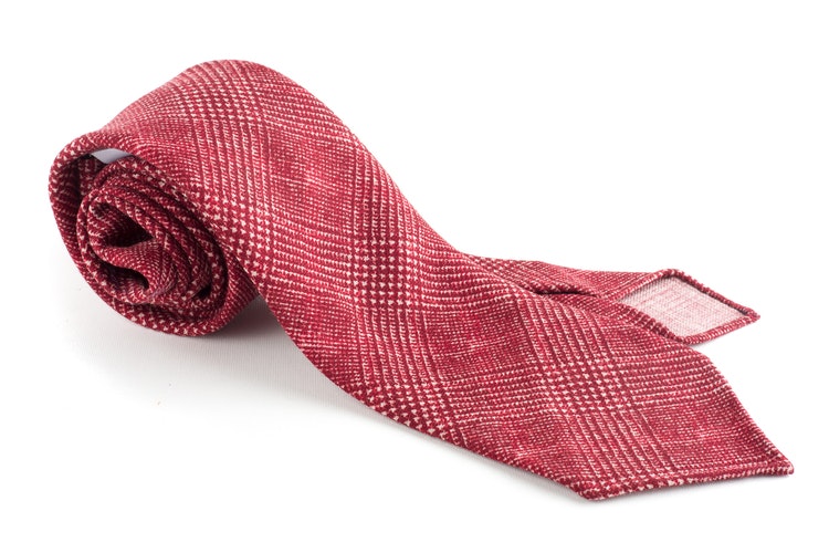 Glencheck Printed Wool Tie - Untipped - Red