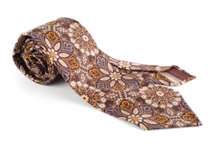 Grande Floral Printed Wool Tie - Untipped - Brown/Beige