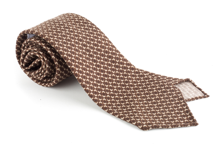 Micro Printed Wool Tie - Untipped - Brown/Beige