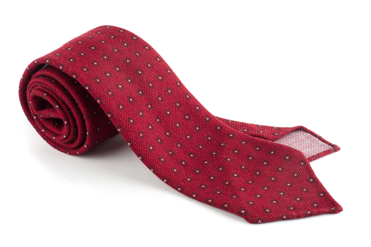 Square Printed Wool Tie - Untipped - Red/Blue
