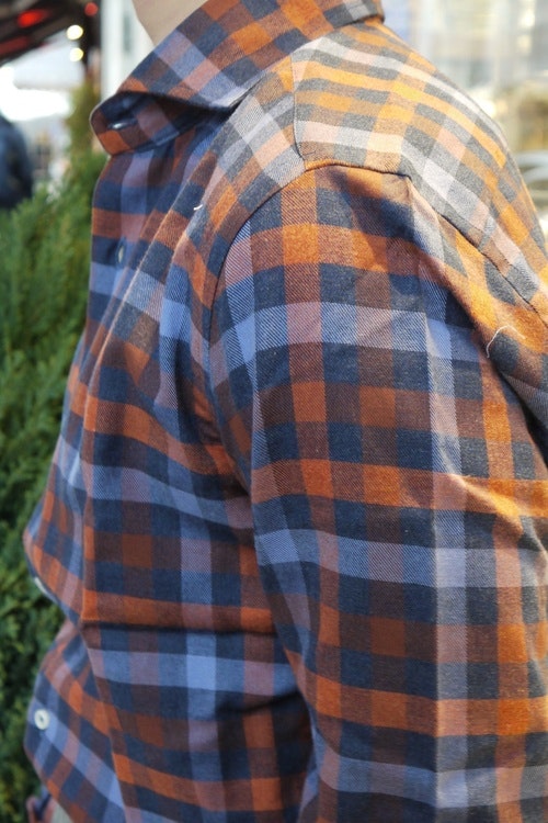 Large Check Flannel Shirt - Cutaway - Navy Blue/Orange
