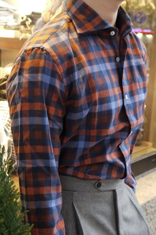 Large Check Flannel Shirt - Cutaway - Navy Blue/Orange