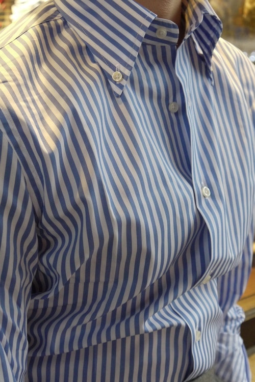 Bengal Stripe Twill Shirt - Button Down - Light Blue/White