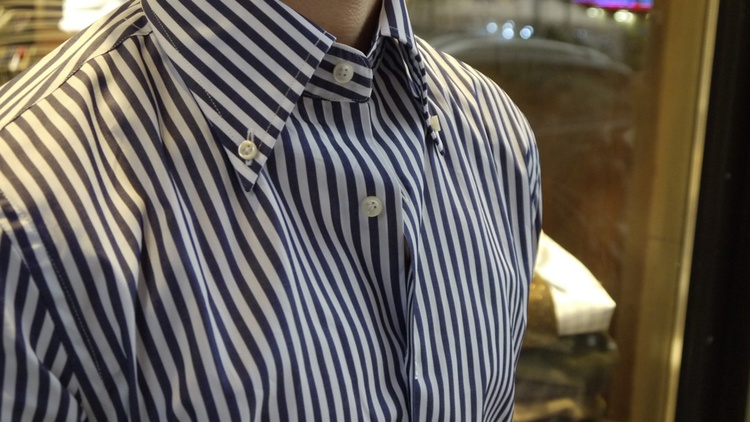 Bengal Stripe Twill Shirt - Button Down - Navy Blue/White