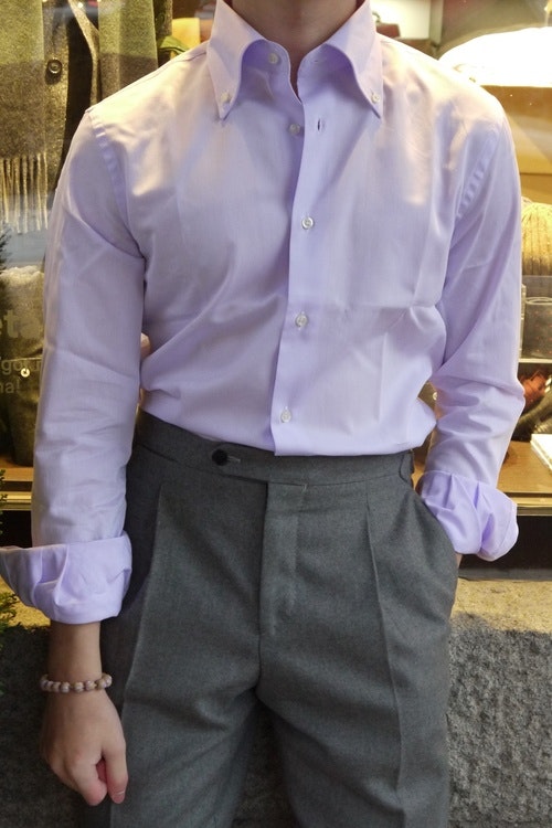 Thin Stripe Dobby Shirt - Button Down - Purple