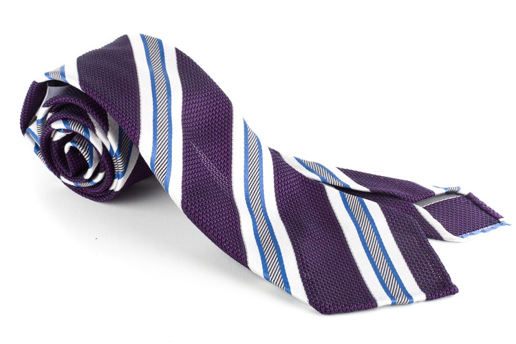 Regimental Silk Grenadine Tie - Untipped - Purple/Light Blue