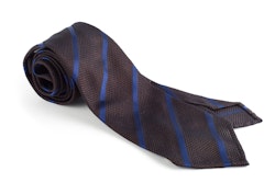 Regimental Silk Grenadine Tie - Untipped - Brown/Navy Blue