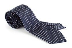 Floral Silk Grenadine Tie - Untipped - Navy Blue/White