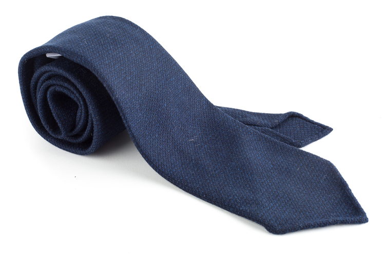 Textured Solid Wool Tie - Untipped - Navy Blue