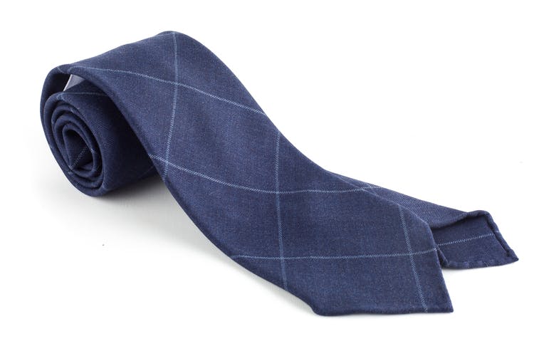 Check Light Wool Tie - Untipped - Navy Blue/Grey