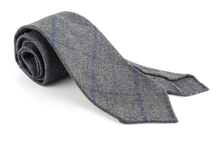 Check Wool Tie - Untipped - Grey/Navy Blue