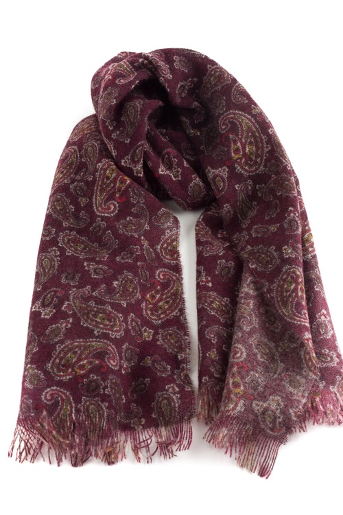 Thin Paisley Cashmere Scarf - Burgundy/Brown