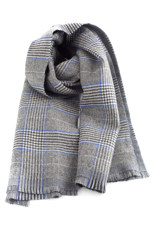 Glencheck/Solid Double Wool Scarf - Grey