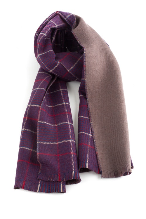 Glencheck/Solid Double Wool Scarf - Purple/Beige