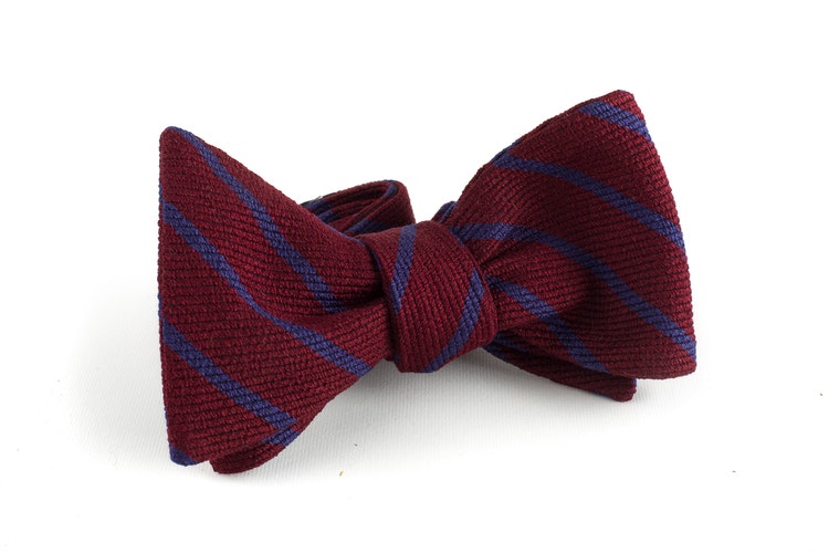 Regimental Wool/Silk Bow Tie - Burgundy/Navy Blue