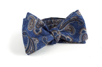 Paisley Wool Bow Tie - Blue/Grey