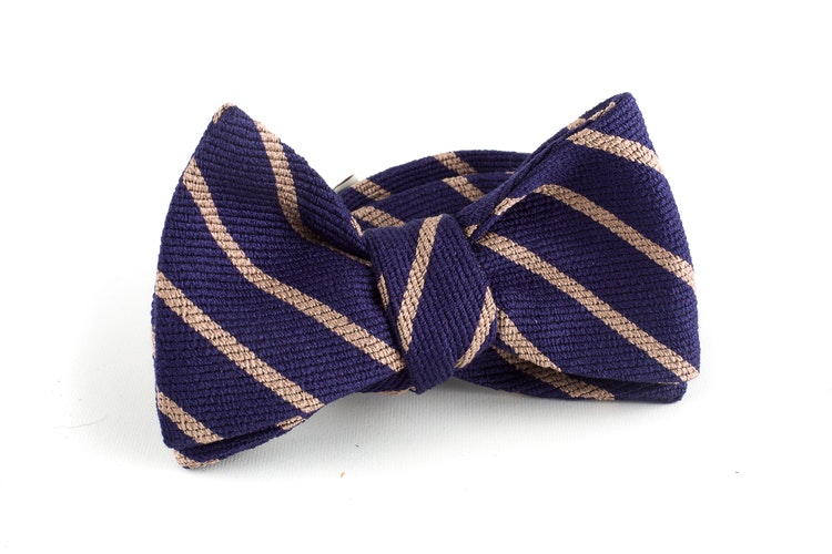 Regimental Wool/Silk Bow Tie - Navy Blue/Beige