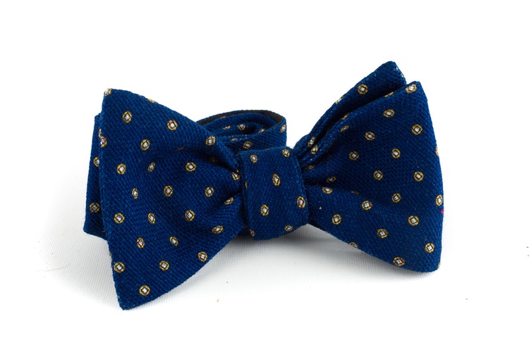 Floral Wool Bow Tie - Navy Blue/Yellow