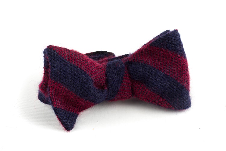 Regimental Wool Bow Tie - Navy Blue/Burgundy